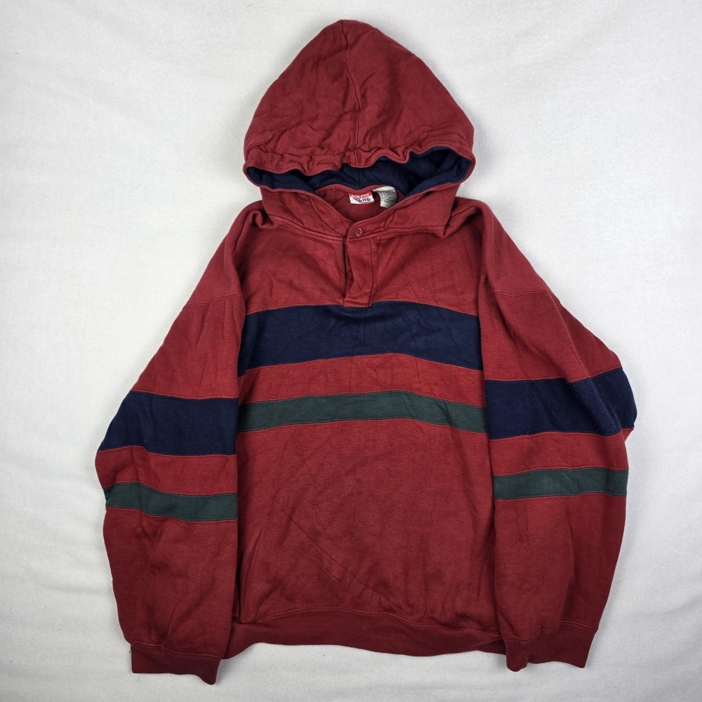 Vintage 70s Double Face Hoodie Mens XL Color Block Red Athletic Works Boxy 80s